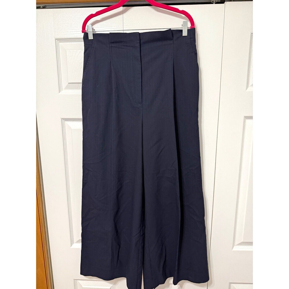 Maeve by Anthropologie Navy Pinstripe Pleated Wide-Leg High Rise Pants Sz 12